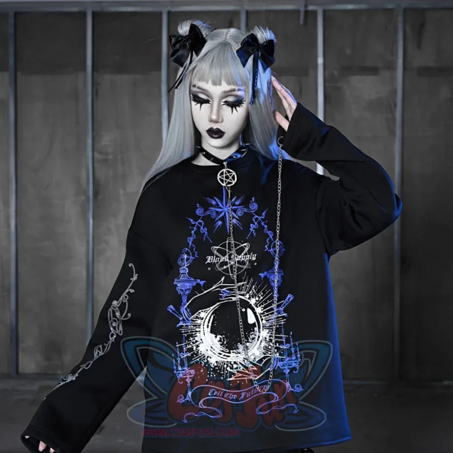 Printed Crystal Ball Diamond Embedded Oversize Woolen Long-sleeved Hoodie