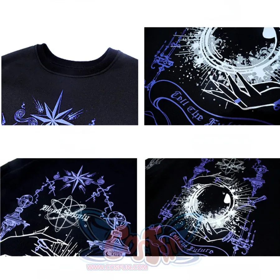 Printed Crystal Ball Diamond Embedded Oversize Woolen Long-sleeved Hoodie