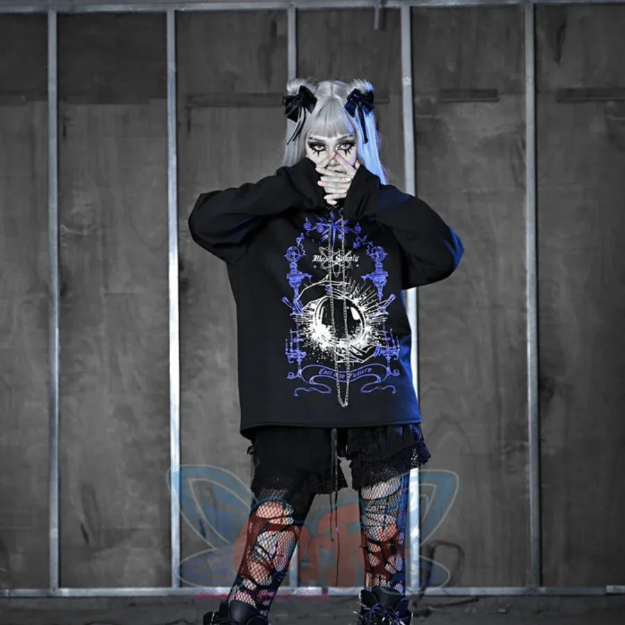 Printed Crystal Ball Diamond Embedded Oversize Woolen Long-sleeved Hoodie