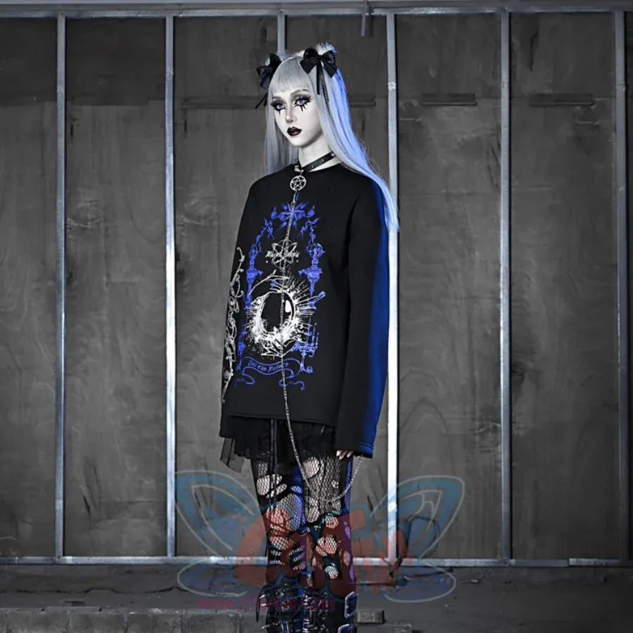 Printed Crystal Ball Diamond Embedded Oversize Woolen Long-sleeved Hoodie
