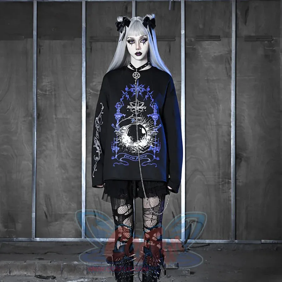 Printed Crystal Ball Diamond Embedded Oversize Woolen Long-sleeved Hoodie