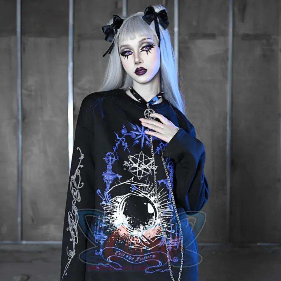 Printed Crystal Ball Diamond Embedded Oversize Woolen Long-sleeved Hoodie