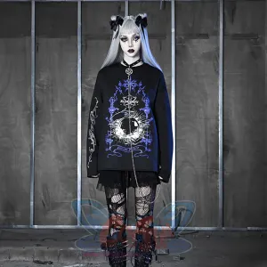 Printed Crystal Ball Diamond Embedded Oversize Woolen Long-sleeved Hoodie