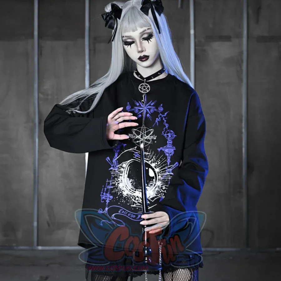 Printed Crystal Ball Diamond Embedded Oversize Woolen Long-sleeved Hoodie