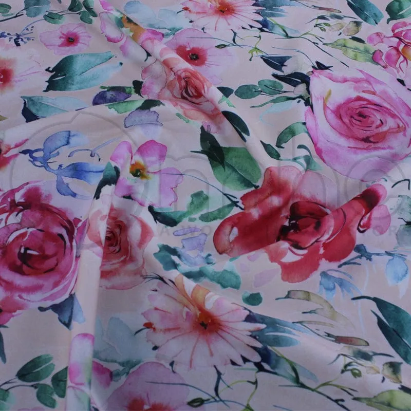 Printed Floral Scuba Fabric Pink 150 cm