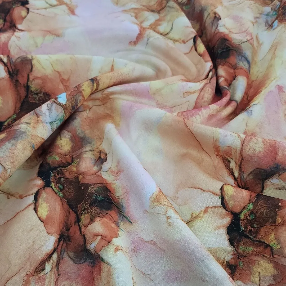 Printed Floral Scuba Fabric Rust 150 cm