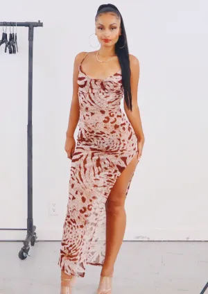 Printed Maxi Mesh Dress