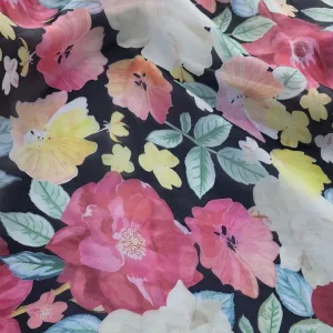 Printed Organdy Fabric Black/Pink Floral 150cm
