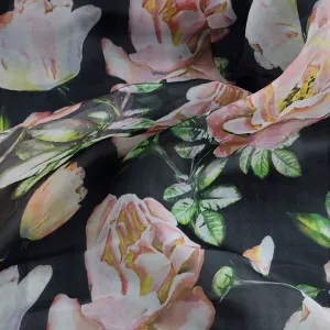 Printed Organdy Fabric Floral Black 150cm