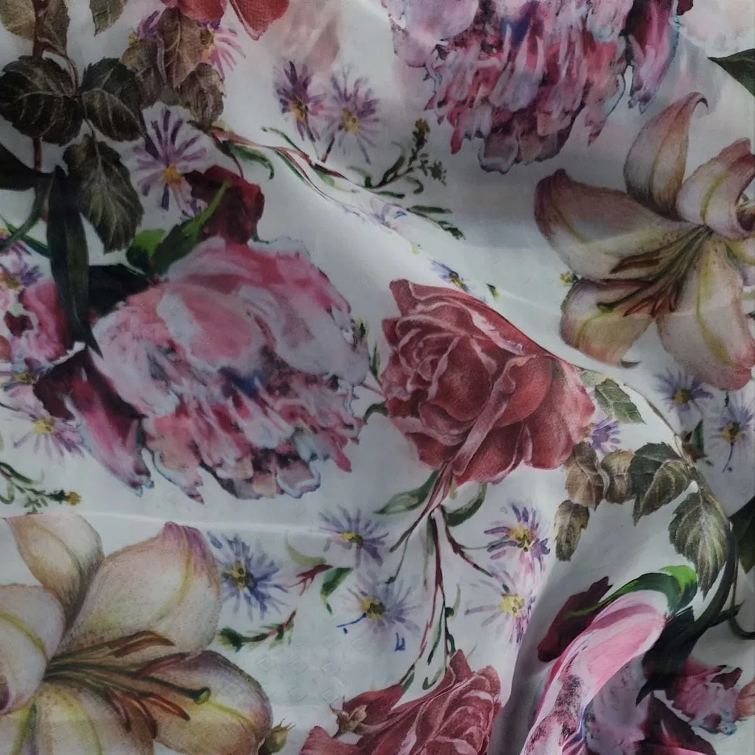 Printed Organdy Fabric White Floral 150cm