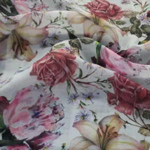 Printed Organdy Fabric White Floral 150cm