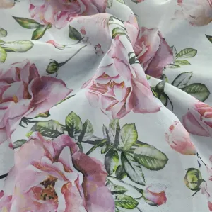 Printed Organdy Fabric White Rose 150m