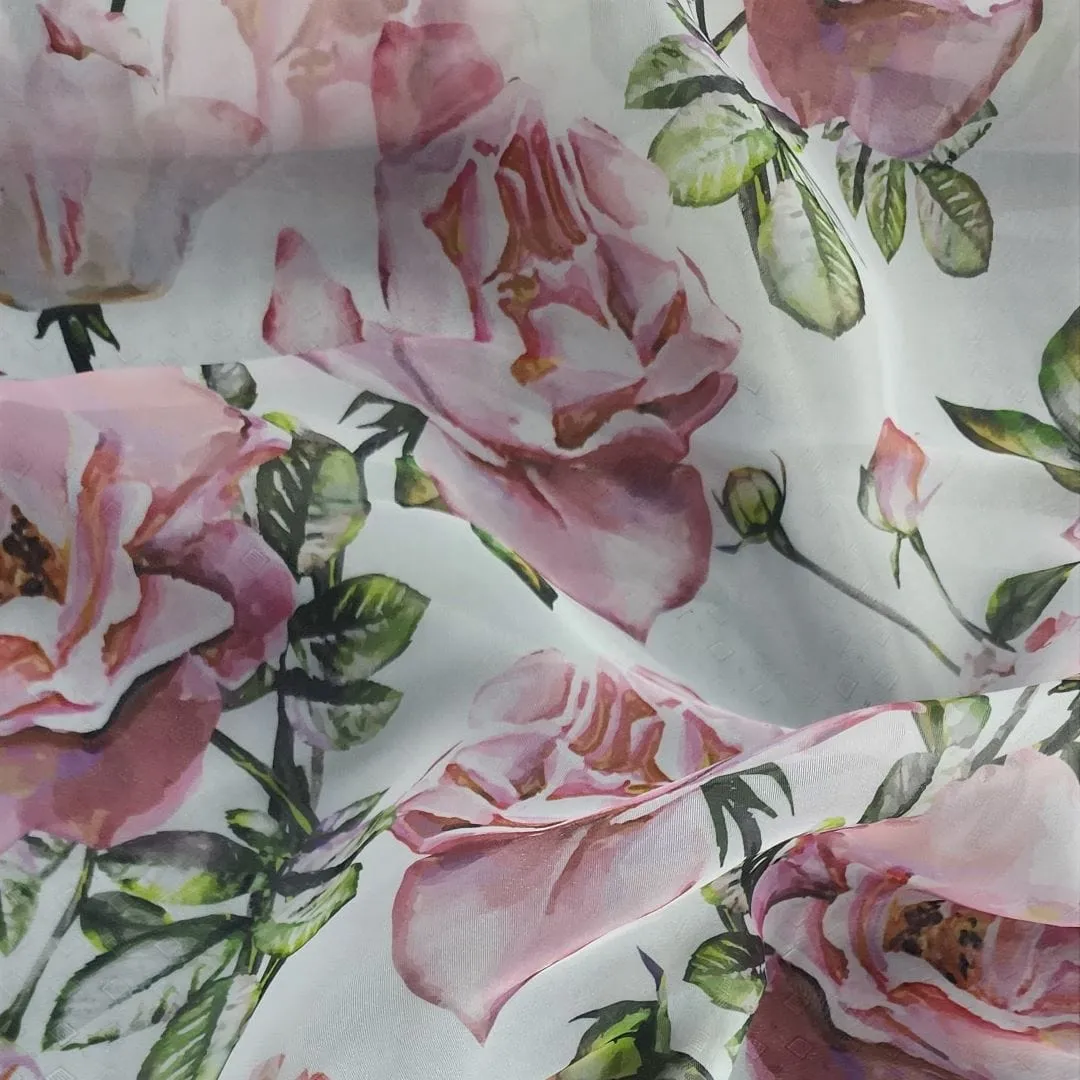 Printed Organdy Fabric White Rose 150m