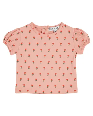 PRINTED PICOT EDGE TEE SHIRT - PETITE TULIPE BLOS