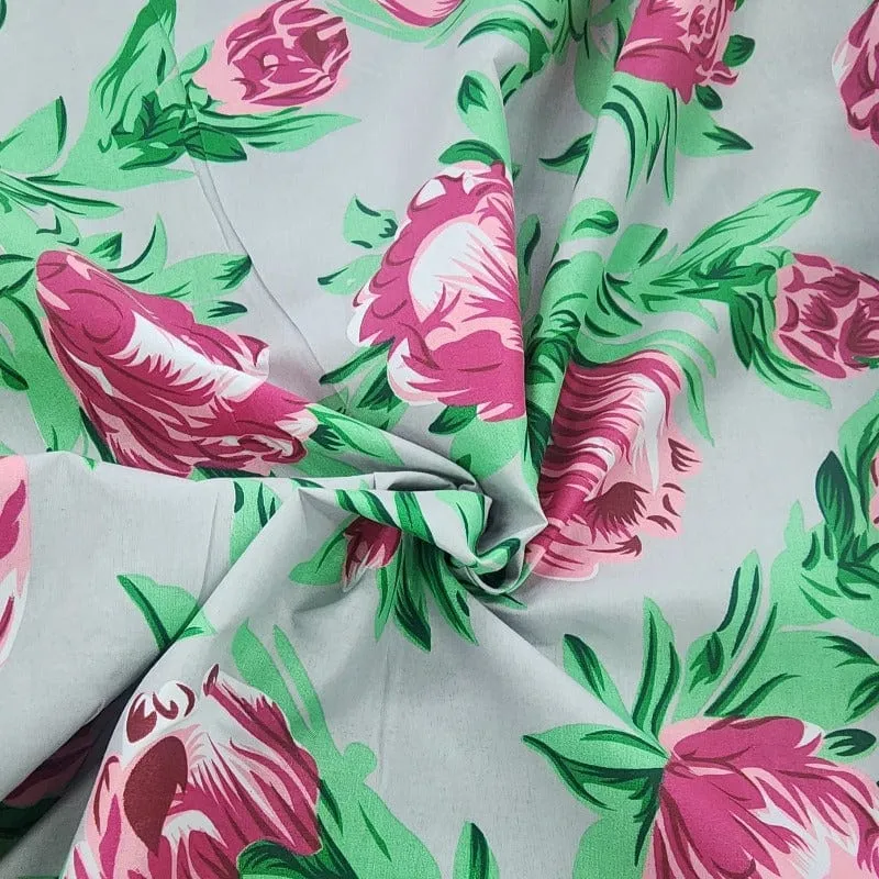Printed Poly Cotton Protea Fabric 112cm