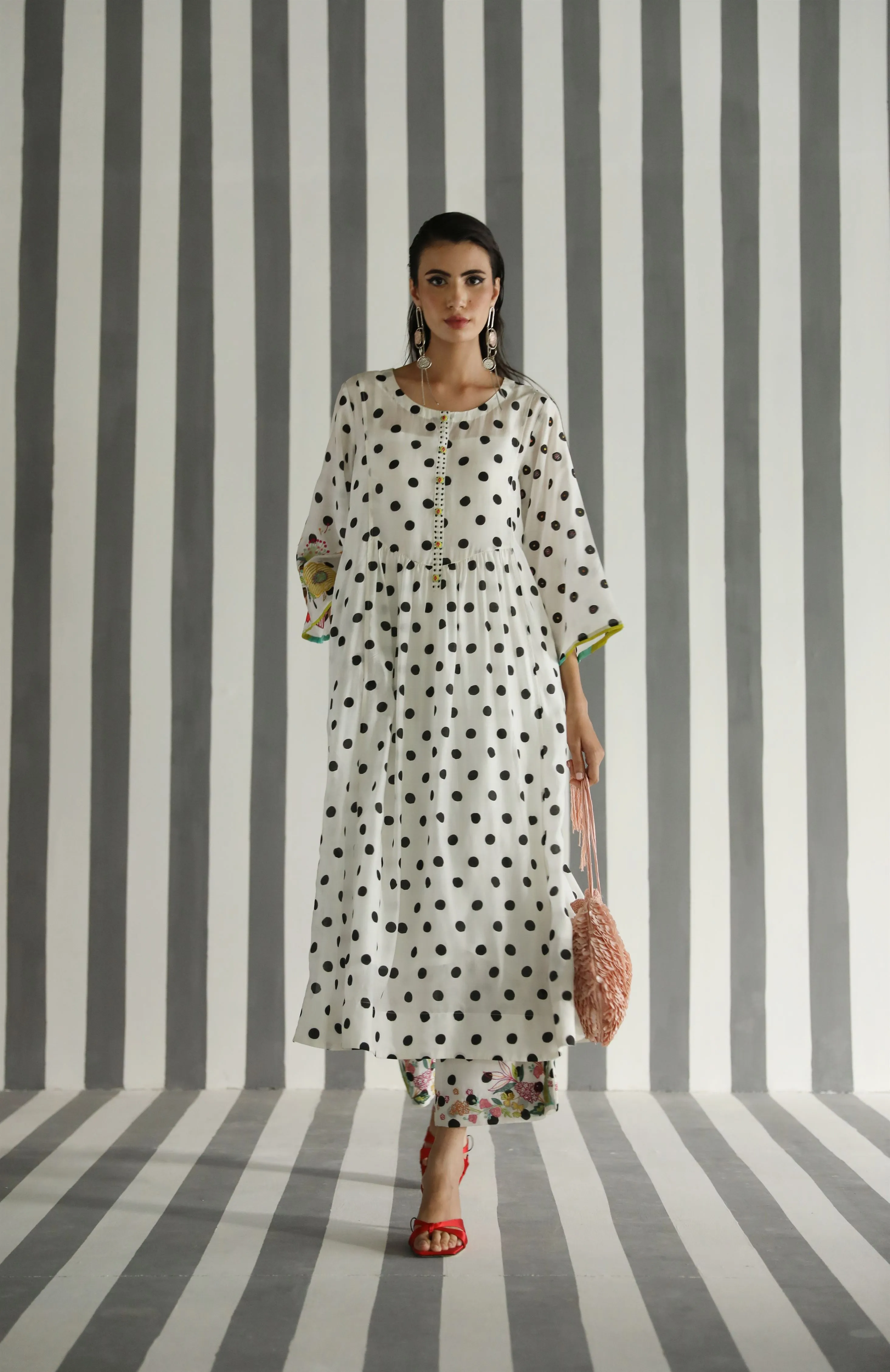 Raji Ramniq I Love To Dot I Cotton Silk Ensemble I Black and White Hot Pink I 114