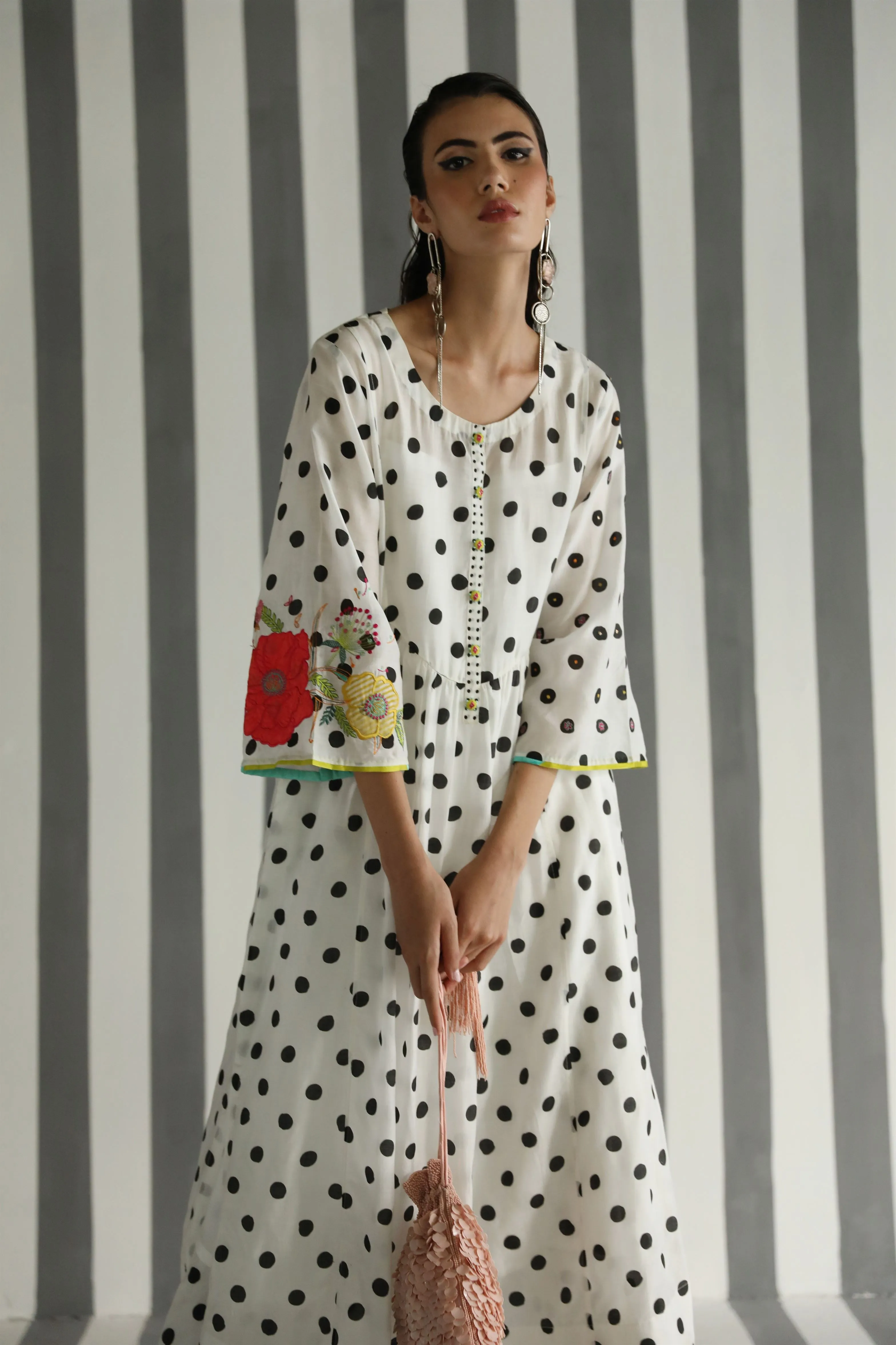Raji Ramniq I Love To Dot I Cotton Silk Ensemble I Black and White Hot Pink I 114