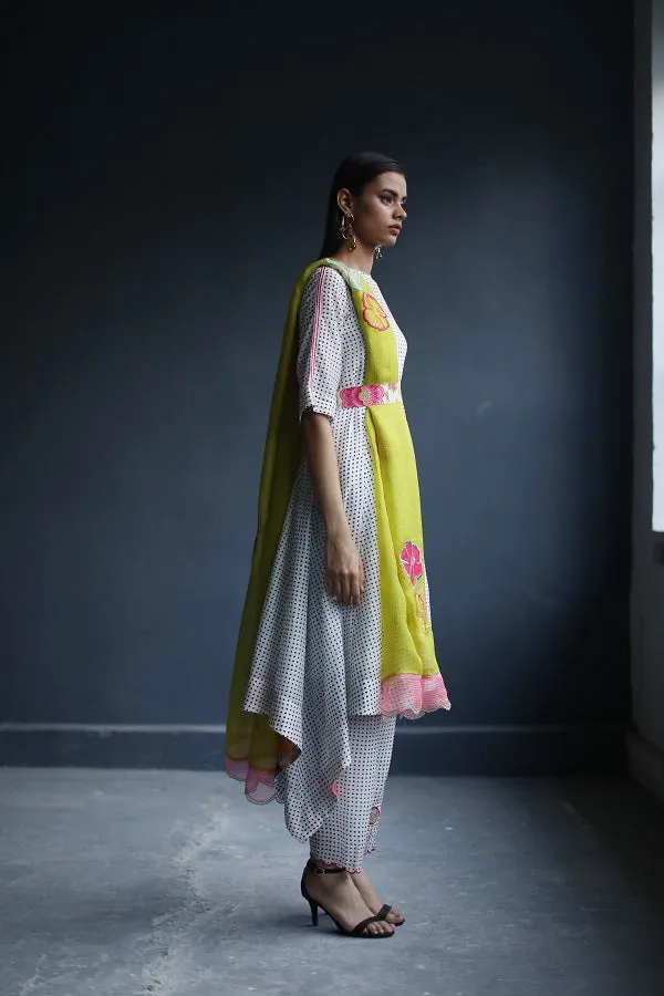 Raji Ramniq I Love To Dot I Cotton Silk Ensemble I Lime yellow I 101