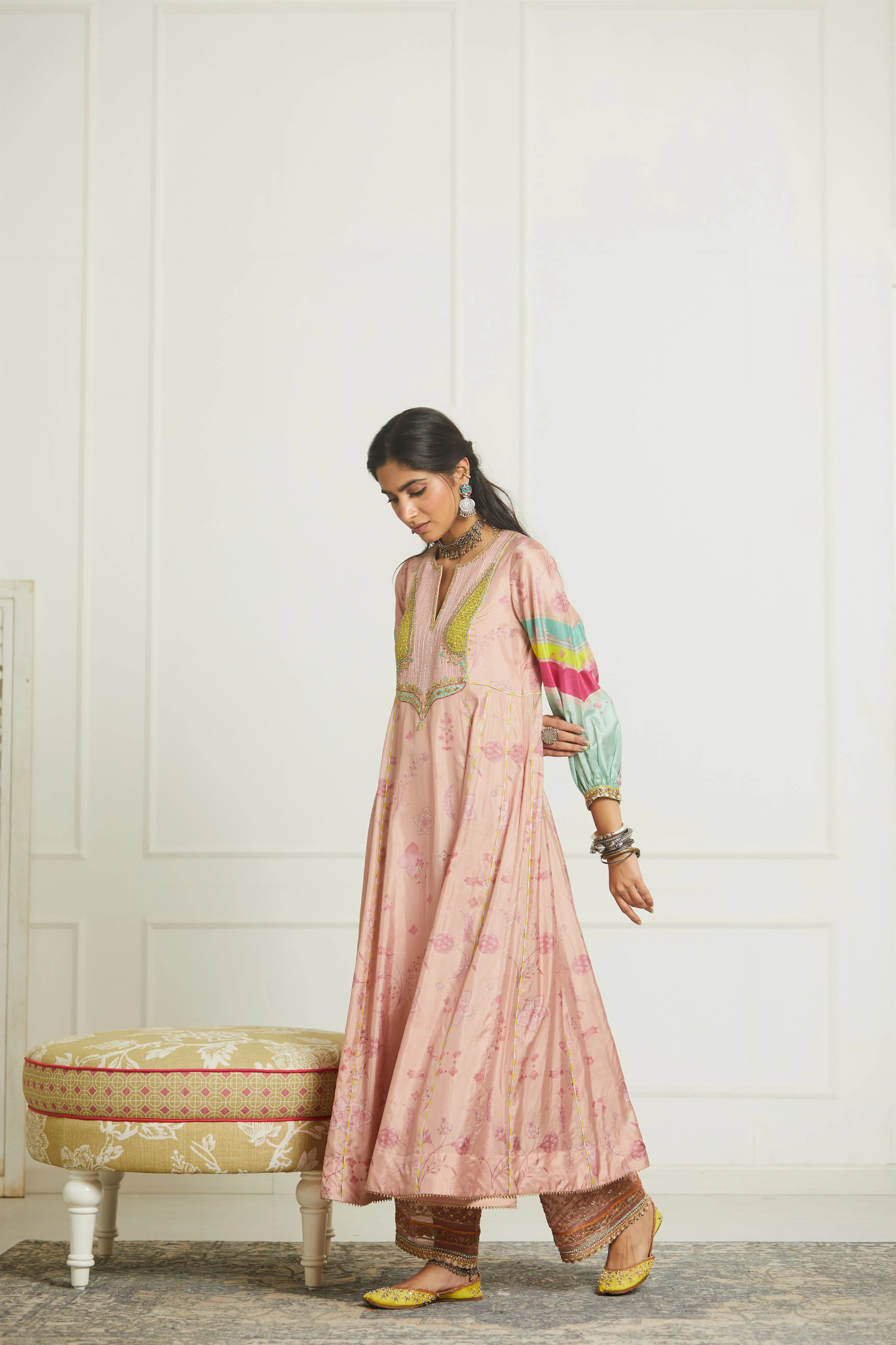 Raji Ramniq Mehezebeen Collection Nude Pink Lime Kurta Palazzo Dupatta Mb-110
