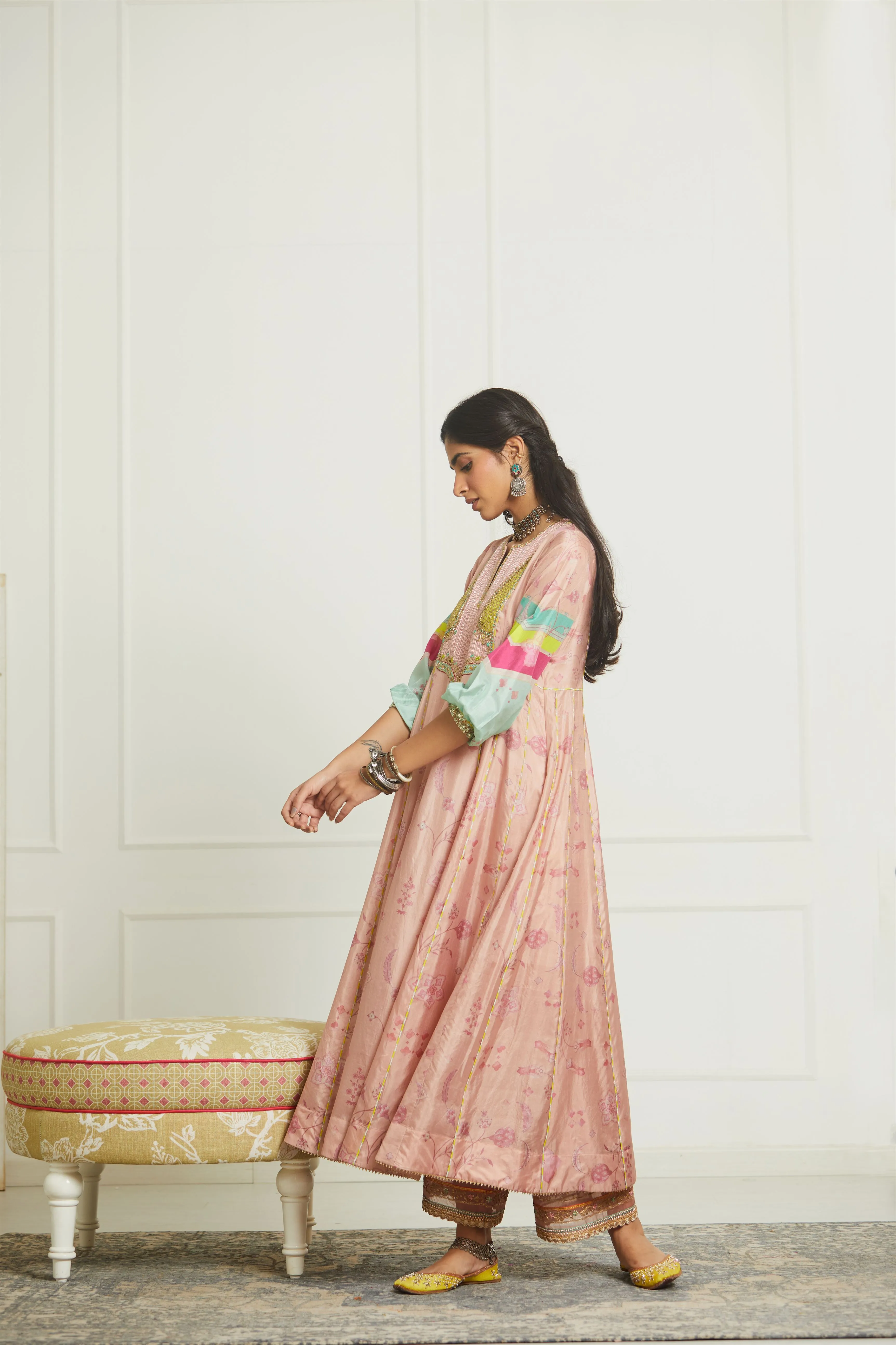 Raji Ramniq Mehezebeen Collection Nude Pink Lime Kurta Palazzo Dupatta Mb-110