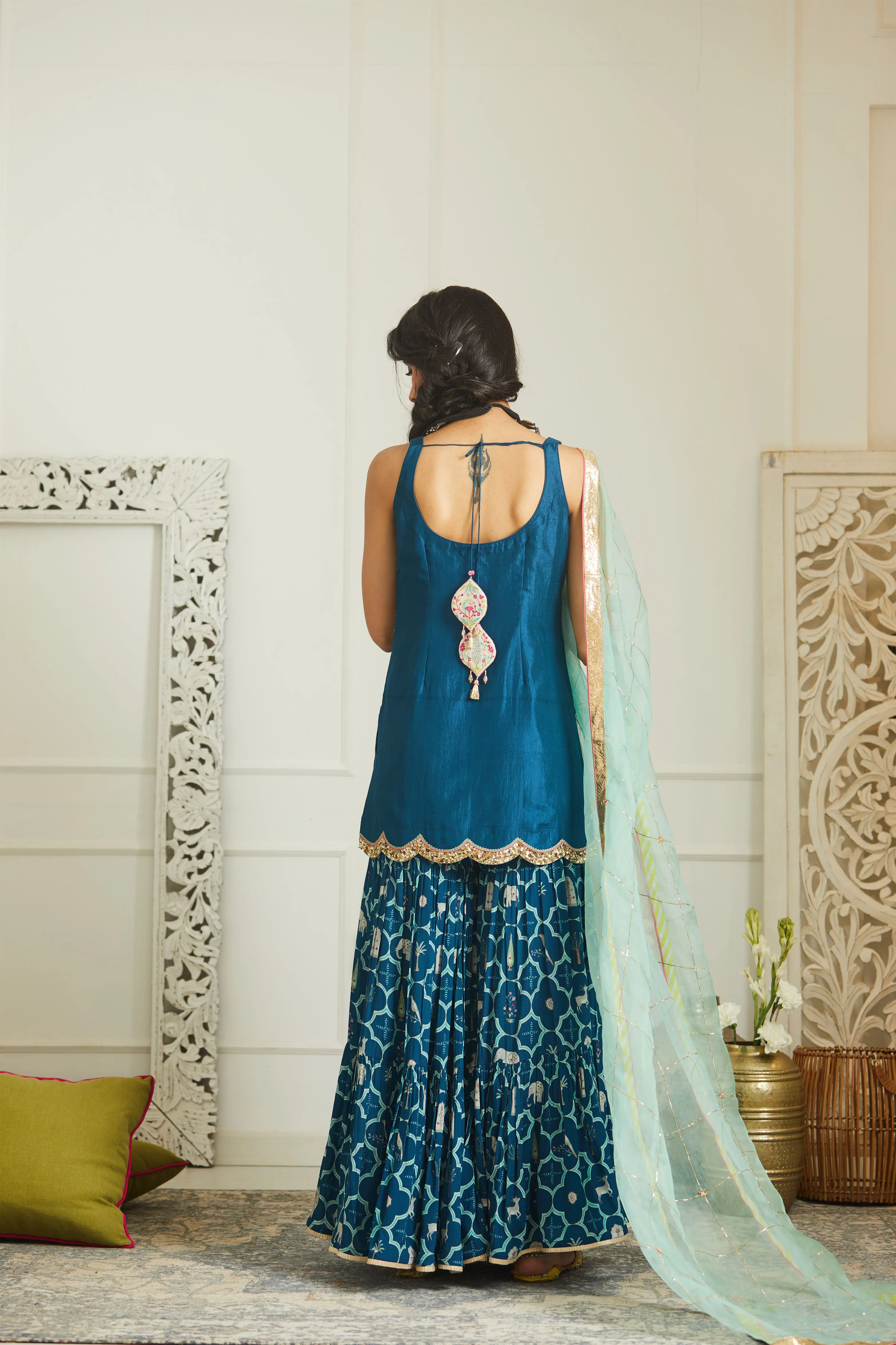 Raji Ramniq Mehezebeen Collection Teal Blue Sequin Kurta Gharara Dupatta Mb-115