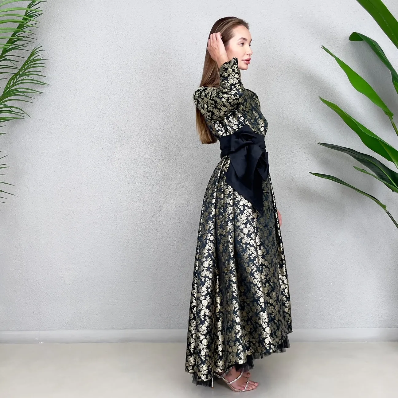 RAM23 MARIE BLACK & GOLD BROCADE DRESS