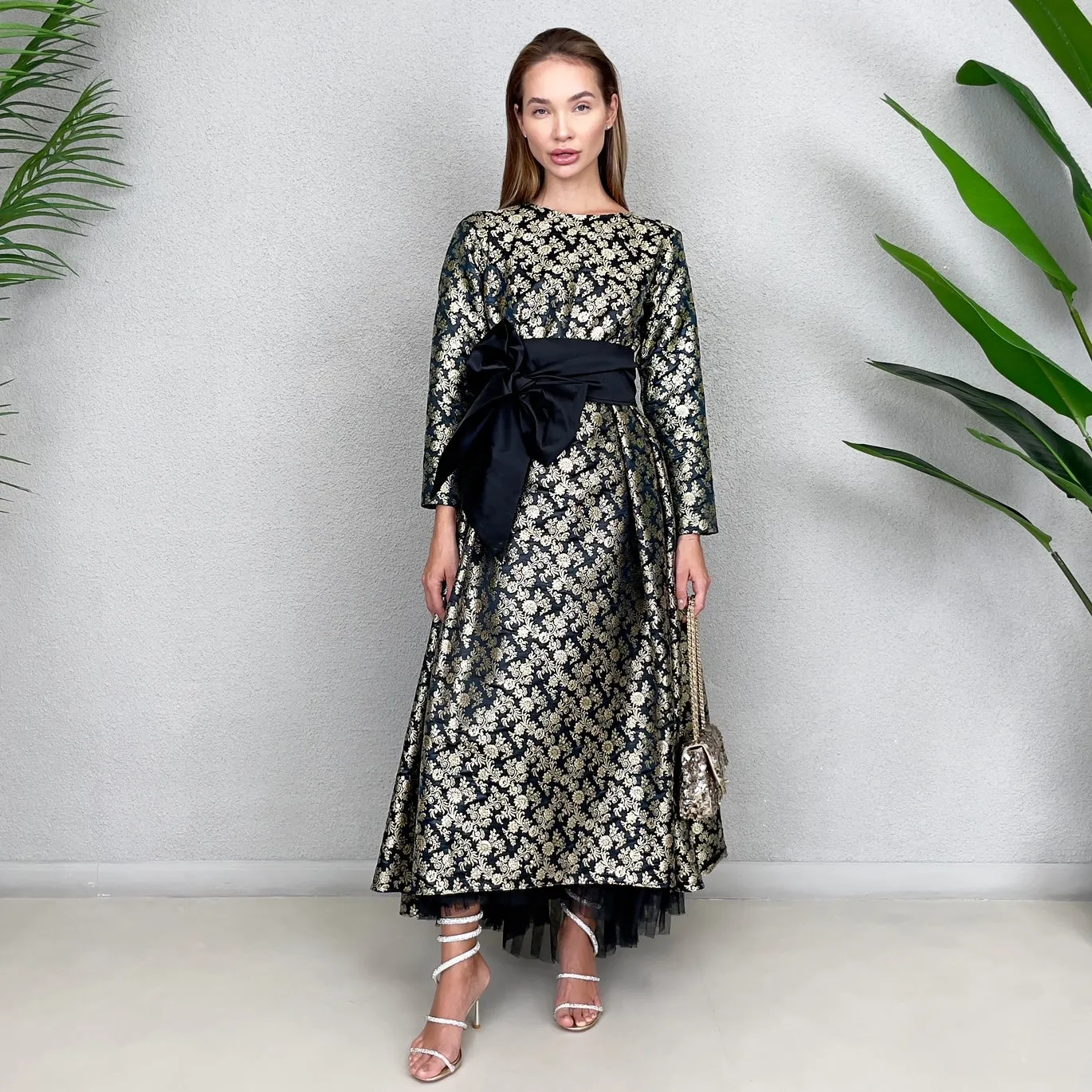 RAM23 MARIE BLACK & GOLD BROCADE DRESS