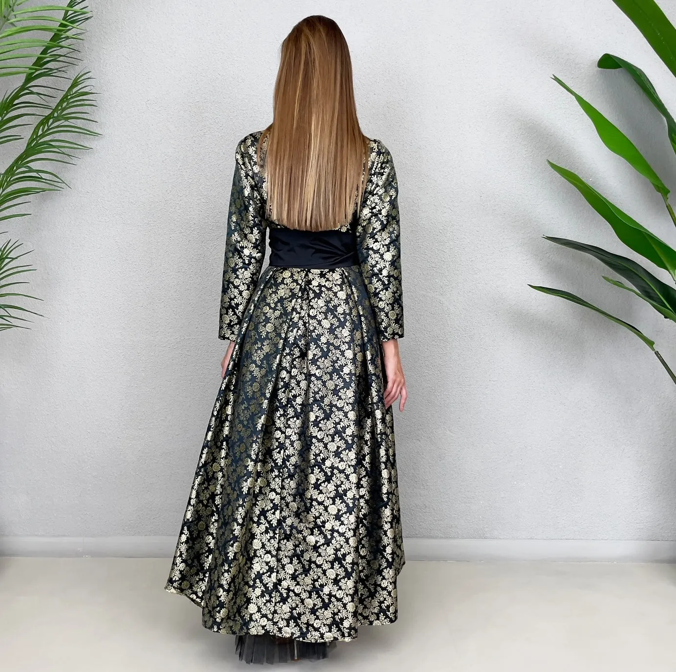 RAM23 MARIE BLACK & GOLD BROCADE DRESS