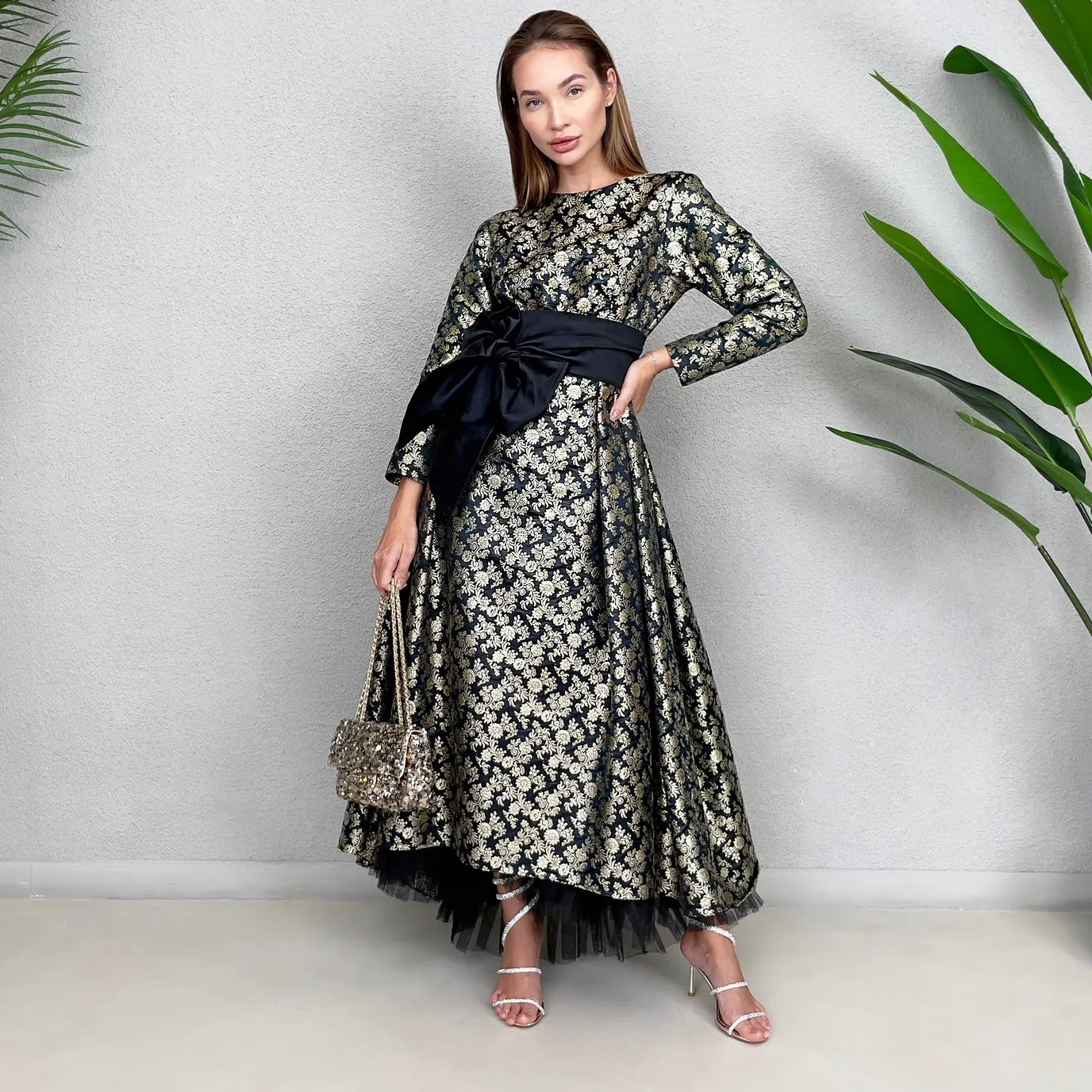 RAM23 MARIE BLACK & GOLD BROCADE DRESS