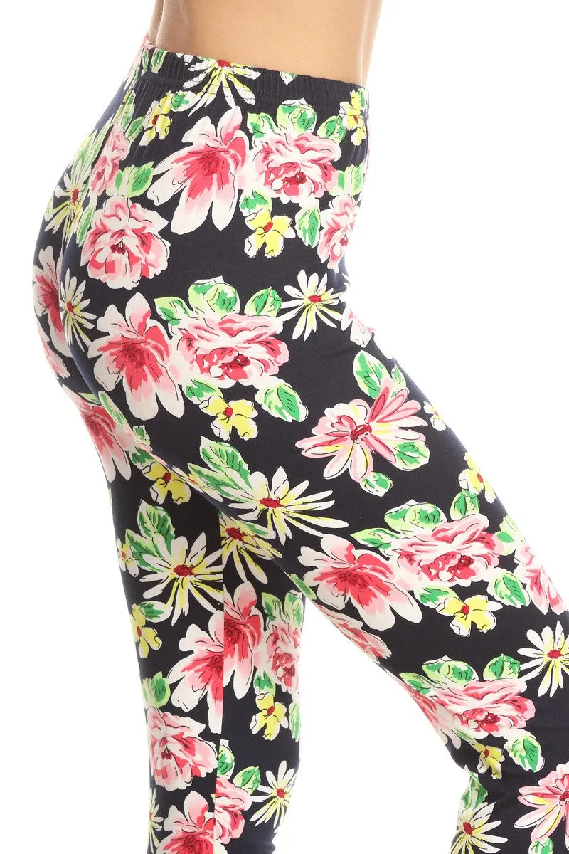 Red Floral Printed Knit Legging