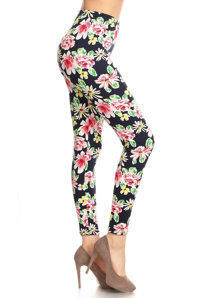 Red Floral Printed Knit Legging