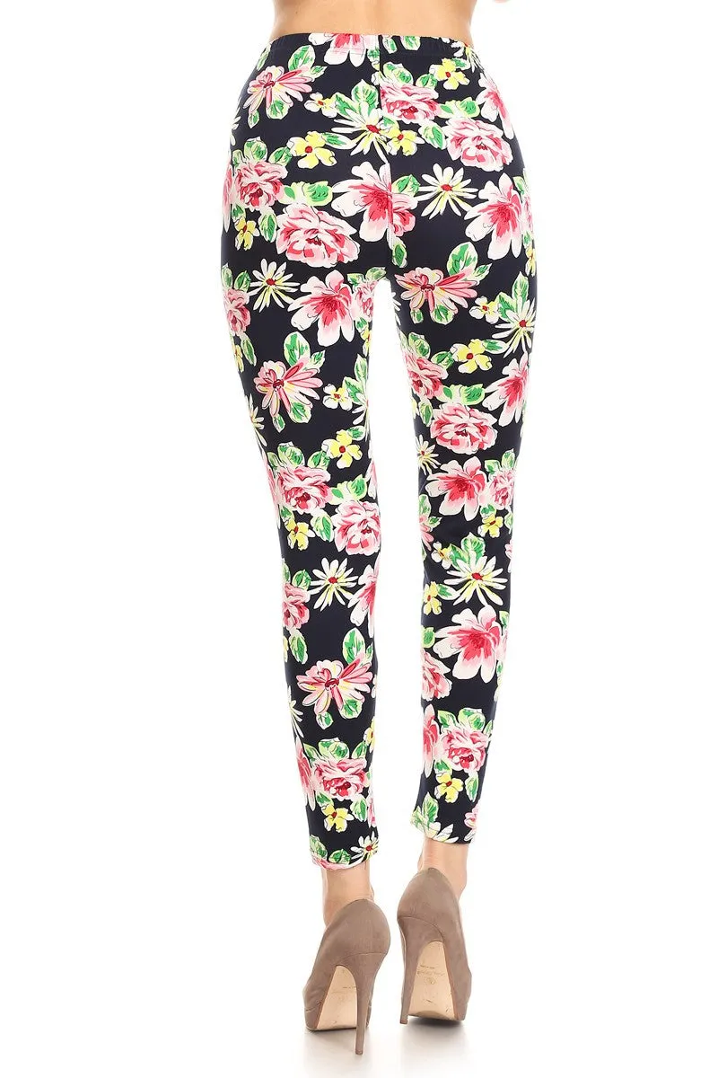 Red Floral Printed Knit Legging