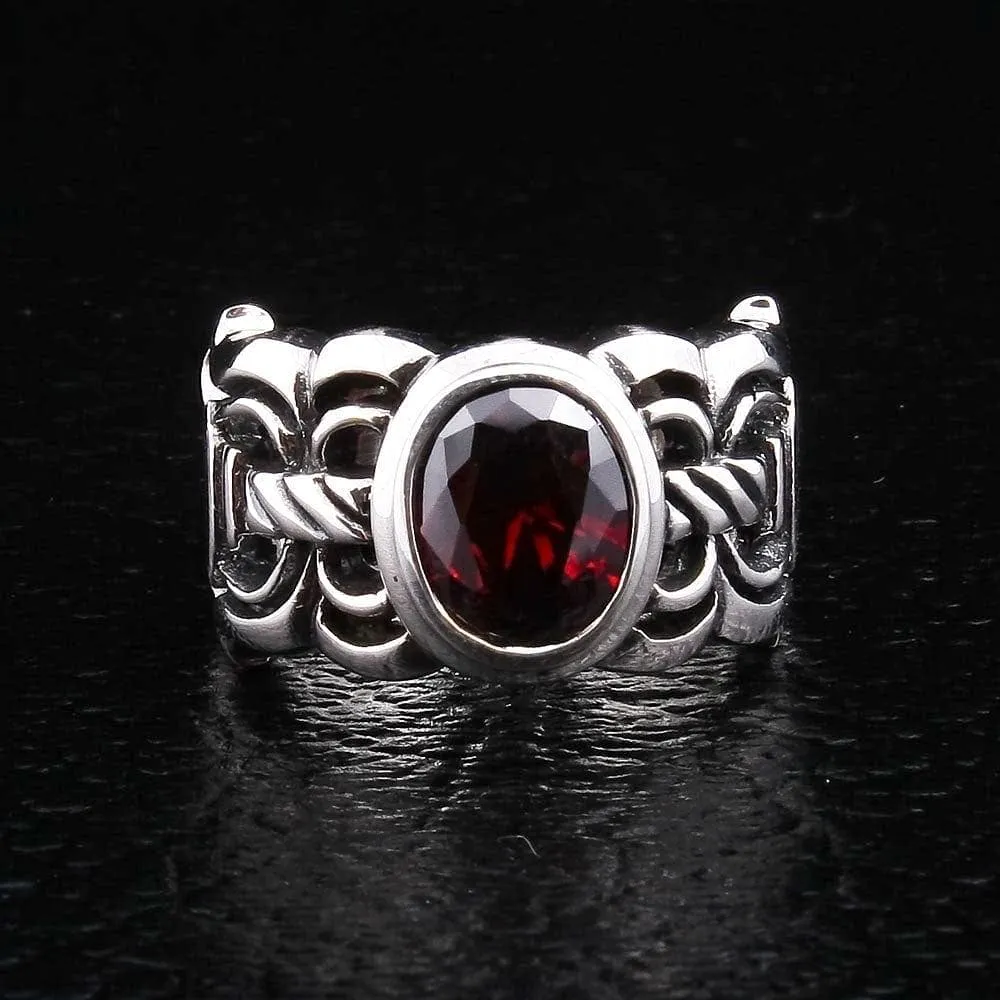 Red Garnet Sterling Silver Medieval Sword Ring