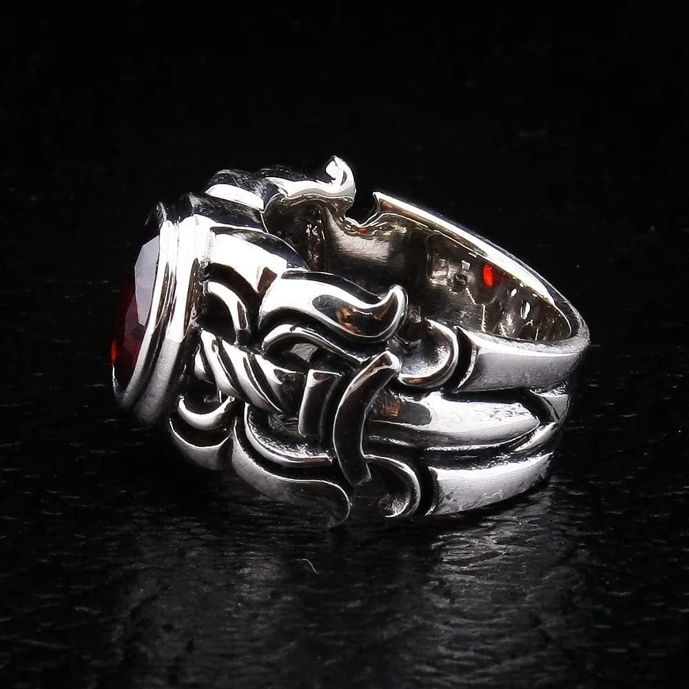 Red Garnet Sterling Silver Medieval Sword Ring