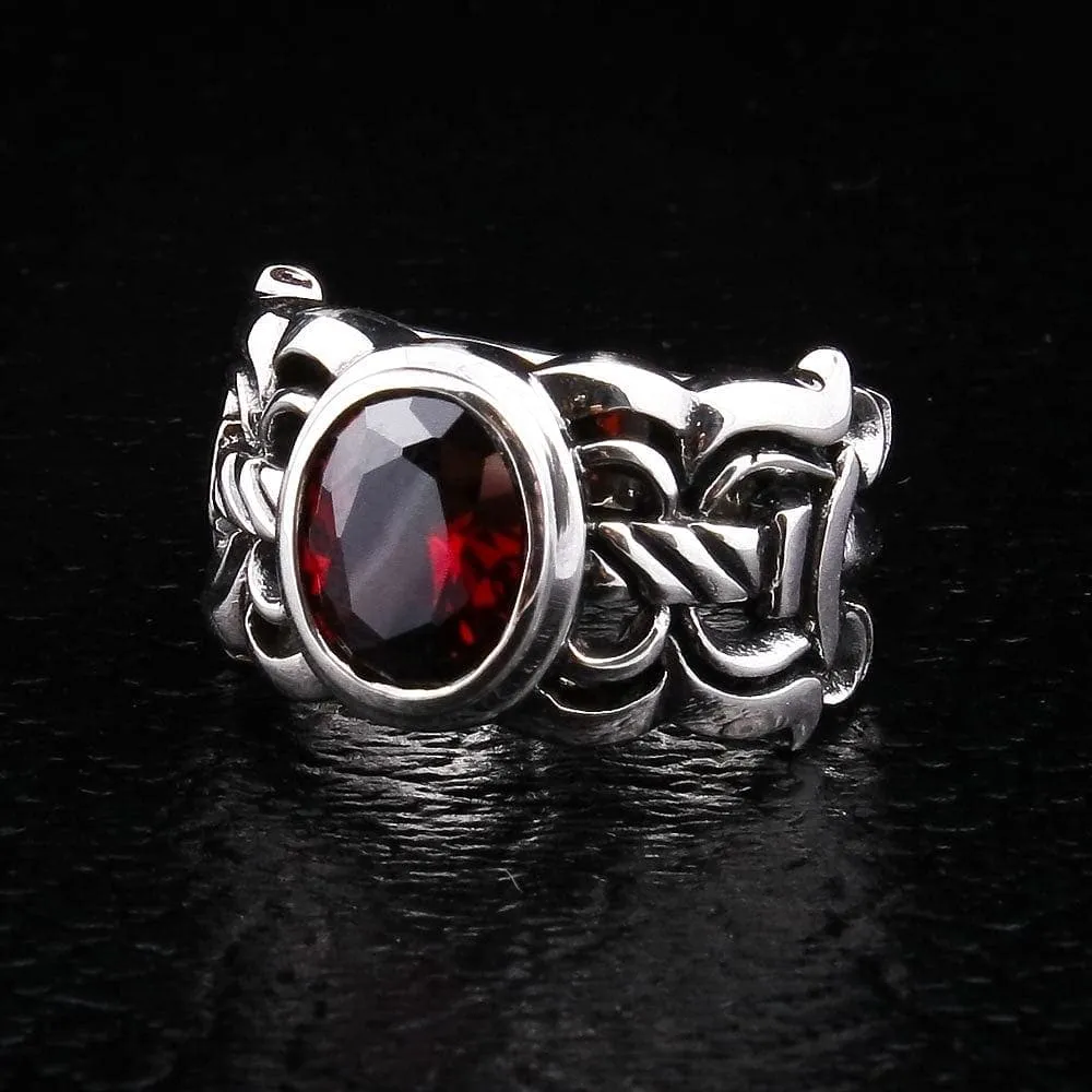 Red Garnet Sterling Silver Medieval Sword Ring