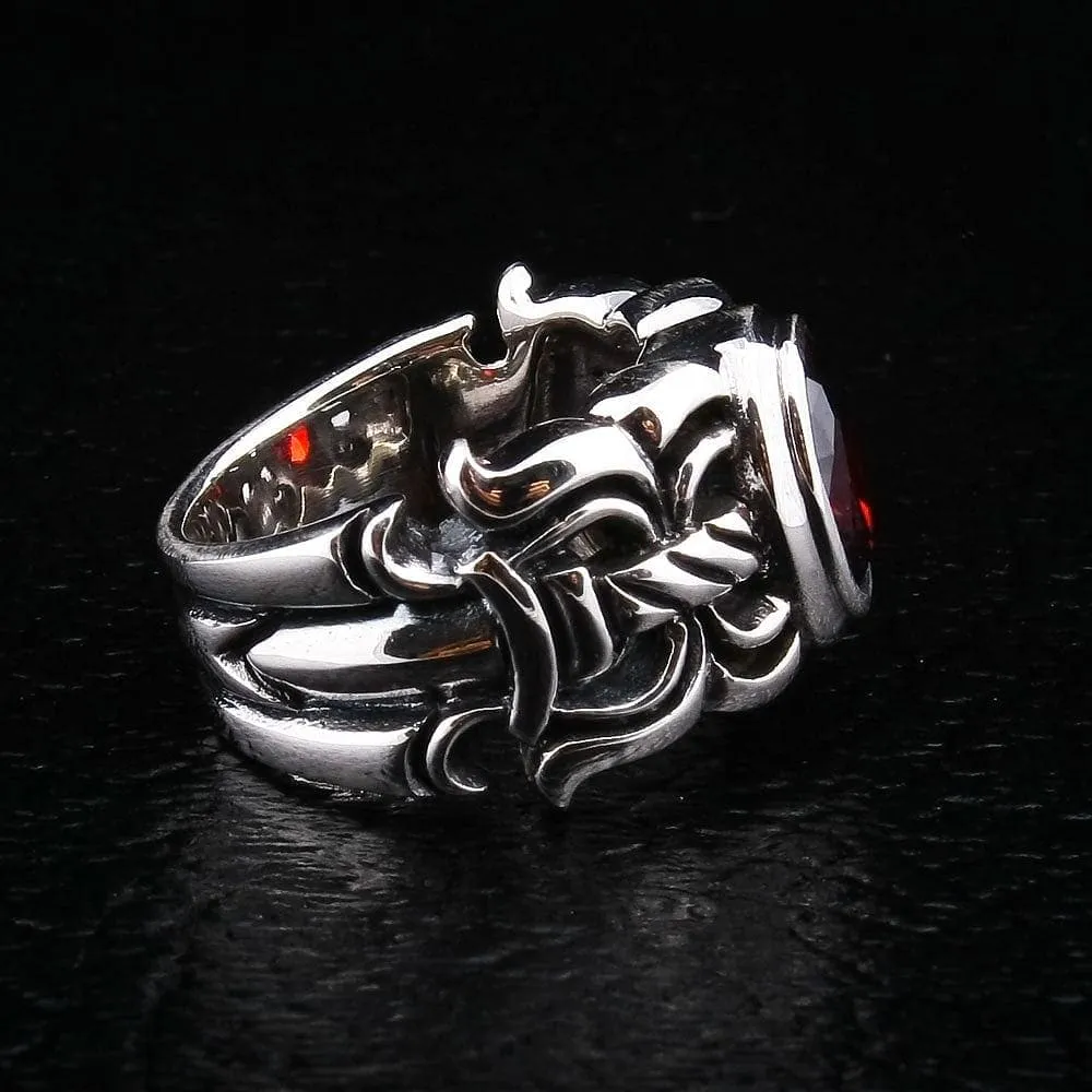 Red Garnet Sterling Silver Medieval Sword Ring