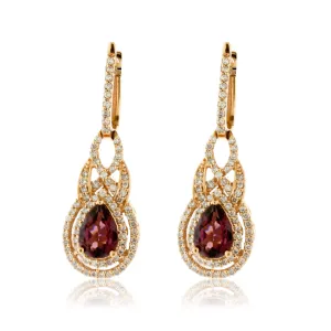 Rhodolite Garnet & Diamond Dangle Earrings