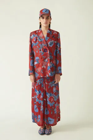 Rockefeller Holidays I  Wokam Printed Jacket with Embellishments Linen Satin Red/Navy  Java collection 7JV-53