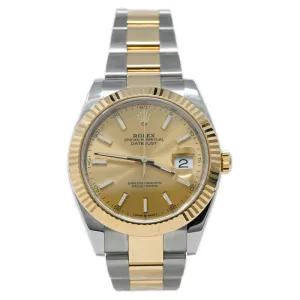 Rolex Men's Datejust 41 18K Yellow Gold & Steel 41mm Champagne Stick Dial Watch Reference #: 126333