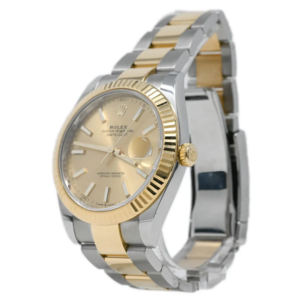 Rolex Men's Datejust 41 18K Yellow Gold & Steel 41mm Champagne Stick Dial Watch Reference #: 126333