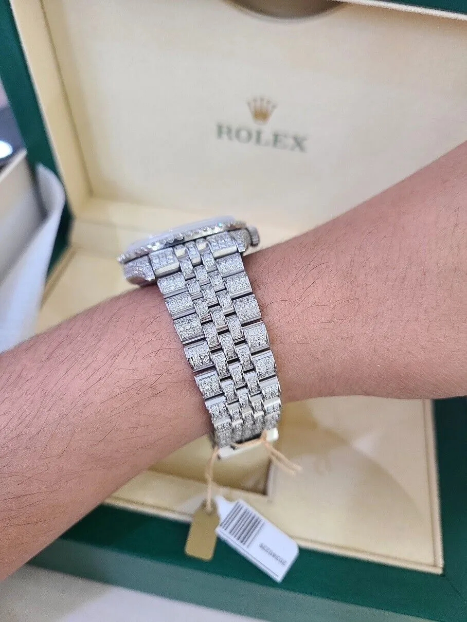 ROLEX Mens Datejust Rainbow Dial Iced Out Fully Load Genuine Diamonds 36mm Watch