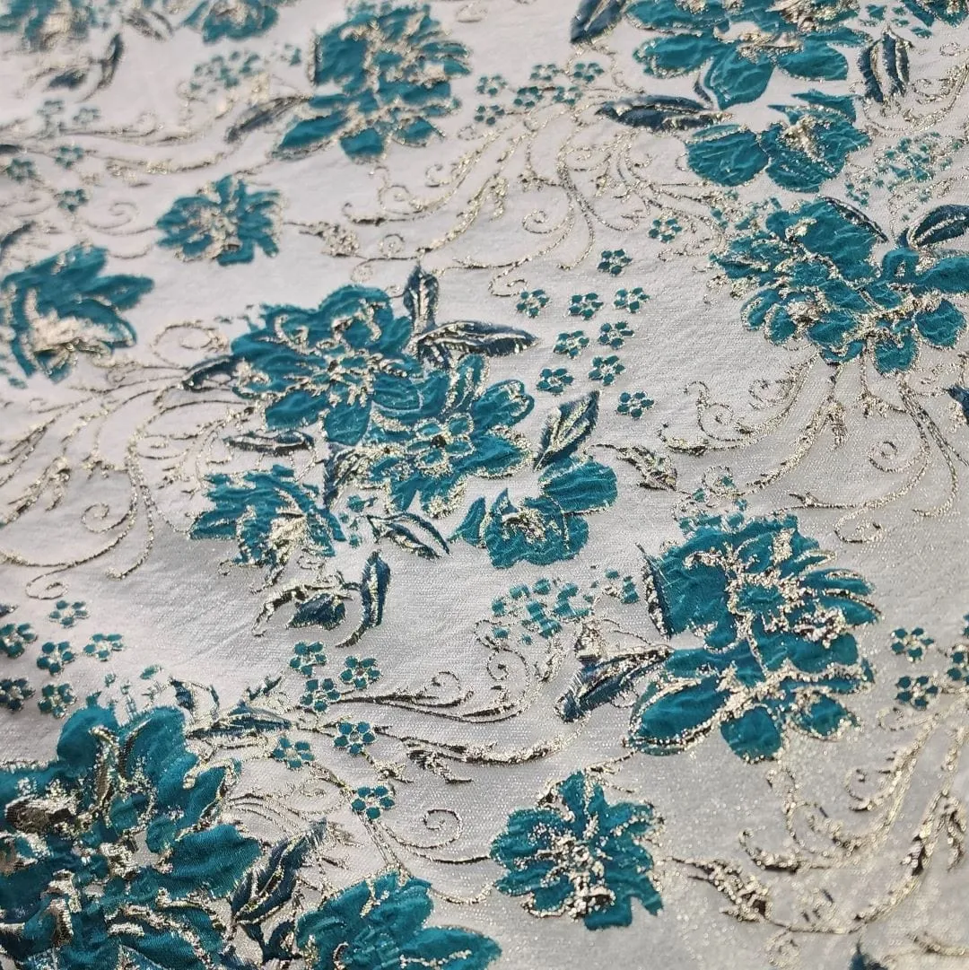 Rosa Brocade Fabric Teal 150cm