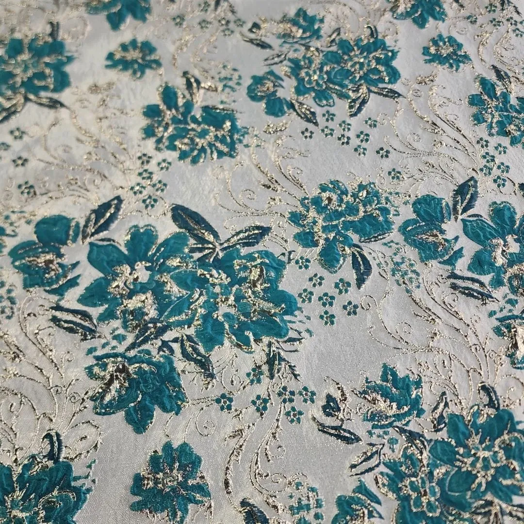 Rosa Brocade Fabric Teal 150cm