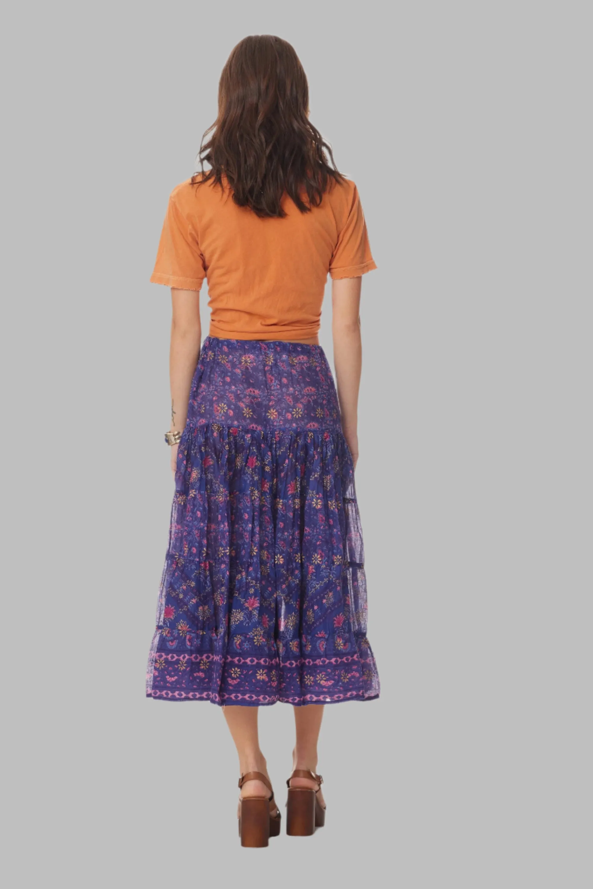 Rosa Printed Midi Skirt Indigo