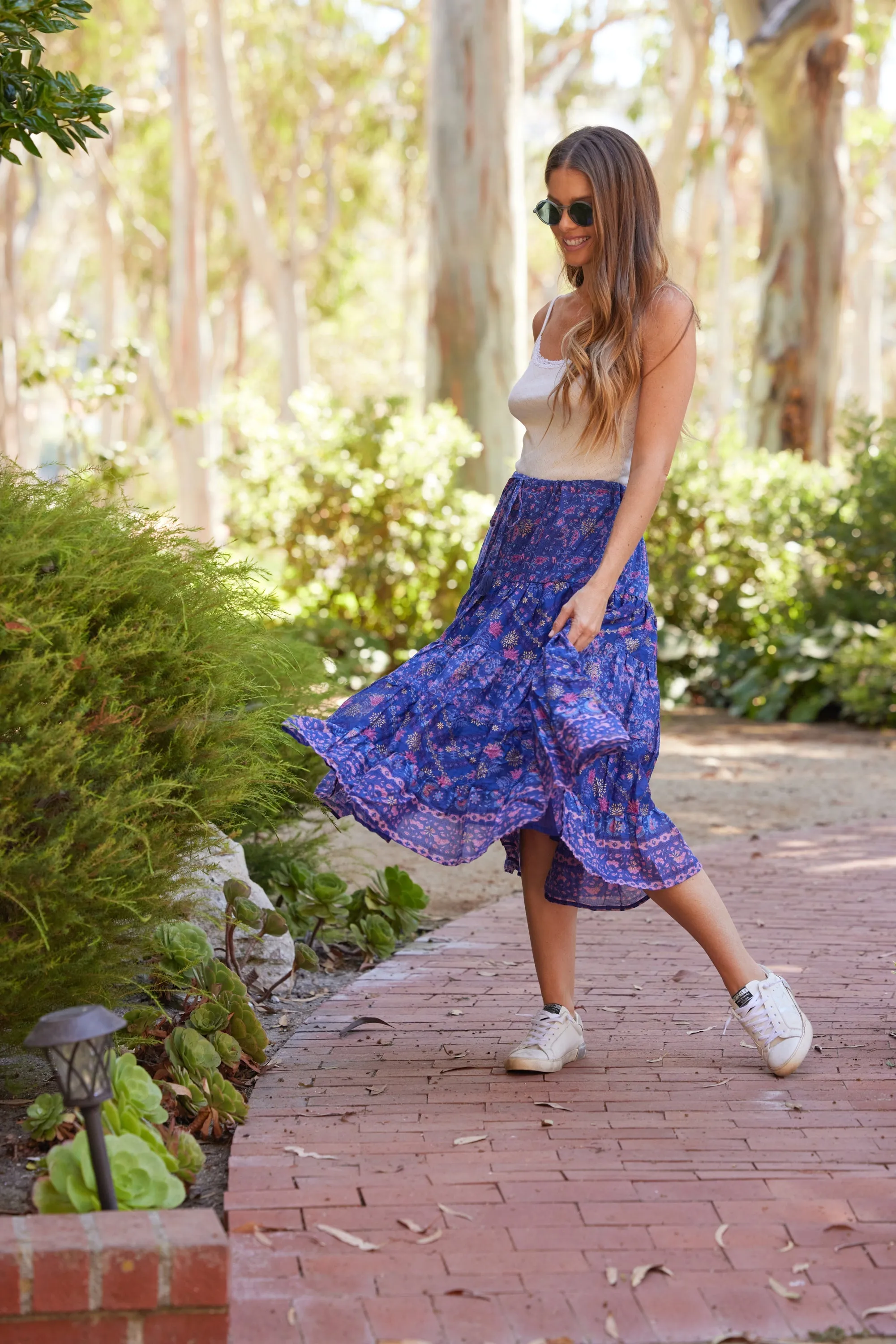 Rosa Printed Midi Skirt Indigo