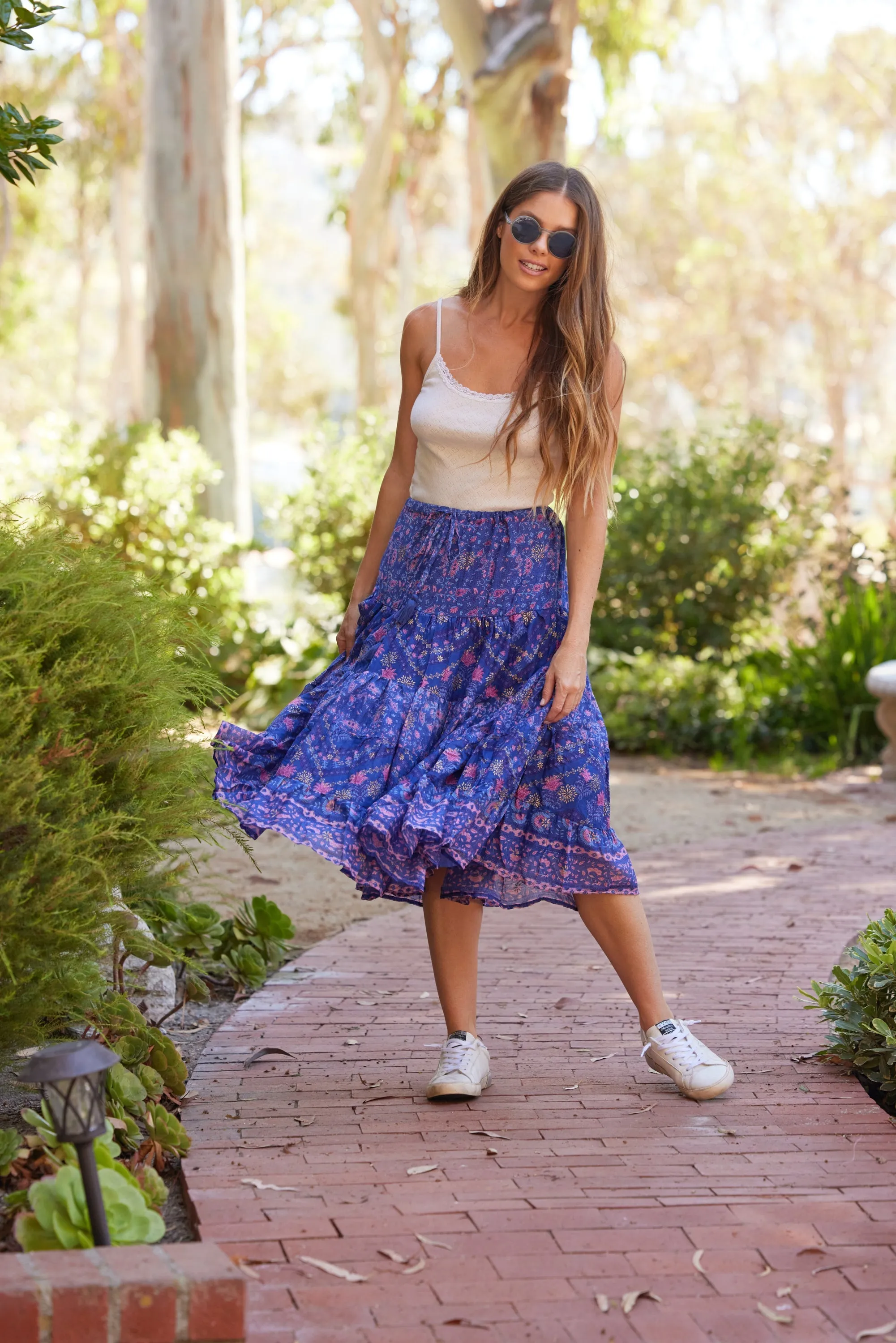 Rosa Printed Midi Skirt Indigo