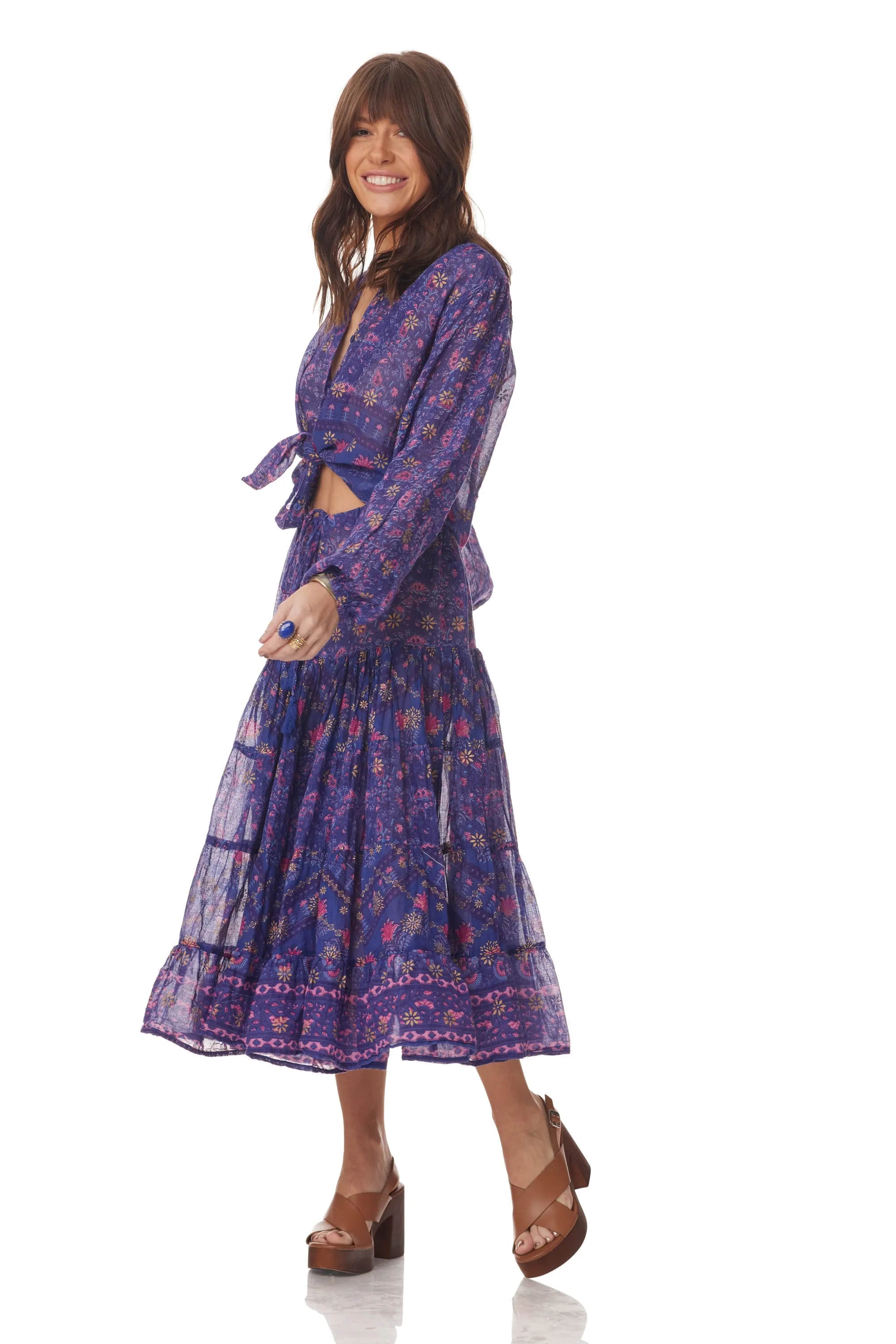 Rosa Printed Midi Skirt Indigo