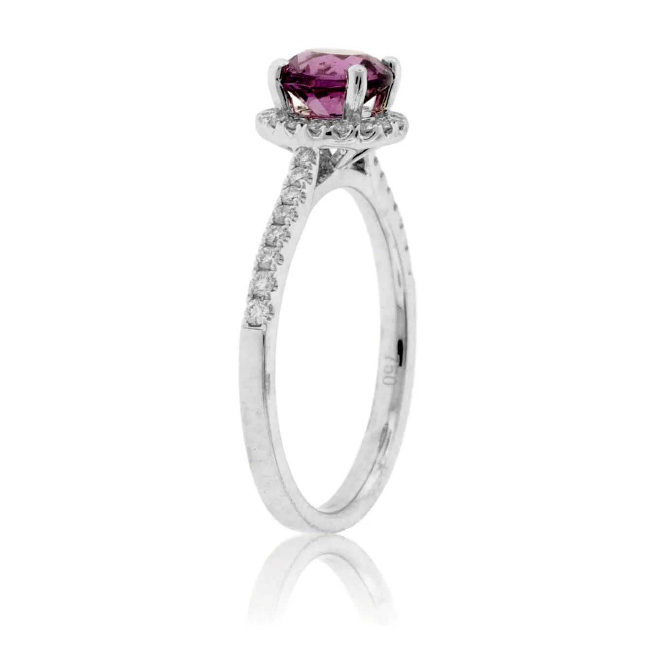 Round Garnet & Diamond Halo & Diamond Lined Shank Ring