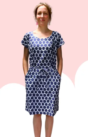 Royal Sea Scale 100% cotton dress with pockets