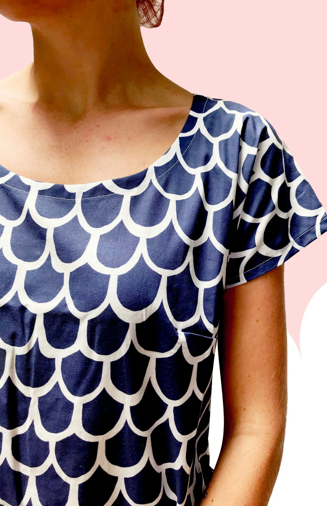 Royal Sea Scale 100% cotton dress with pockets